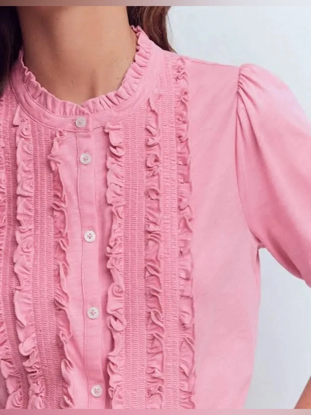BODEN Formica Pink Eda Ruffle Front Shirt NWT